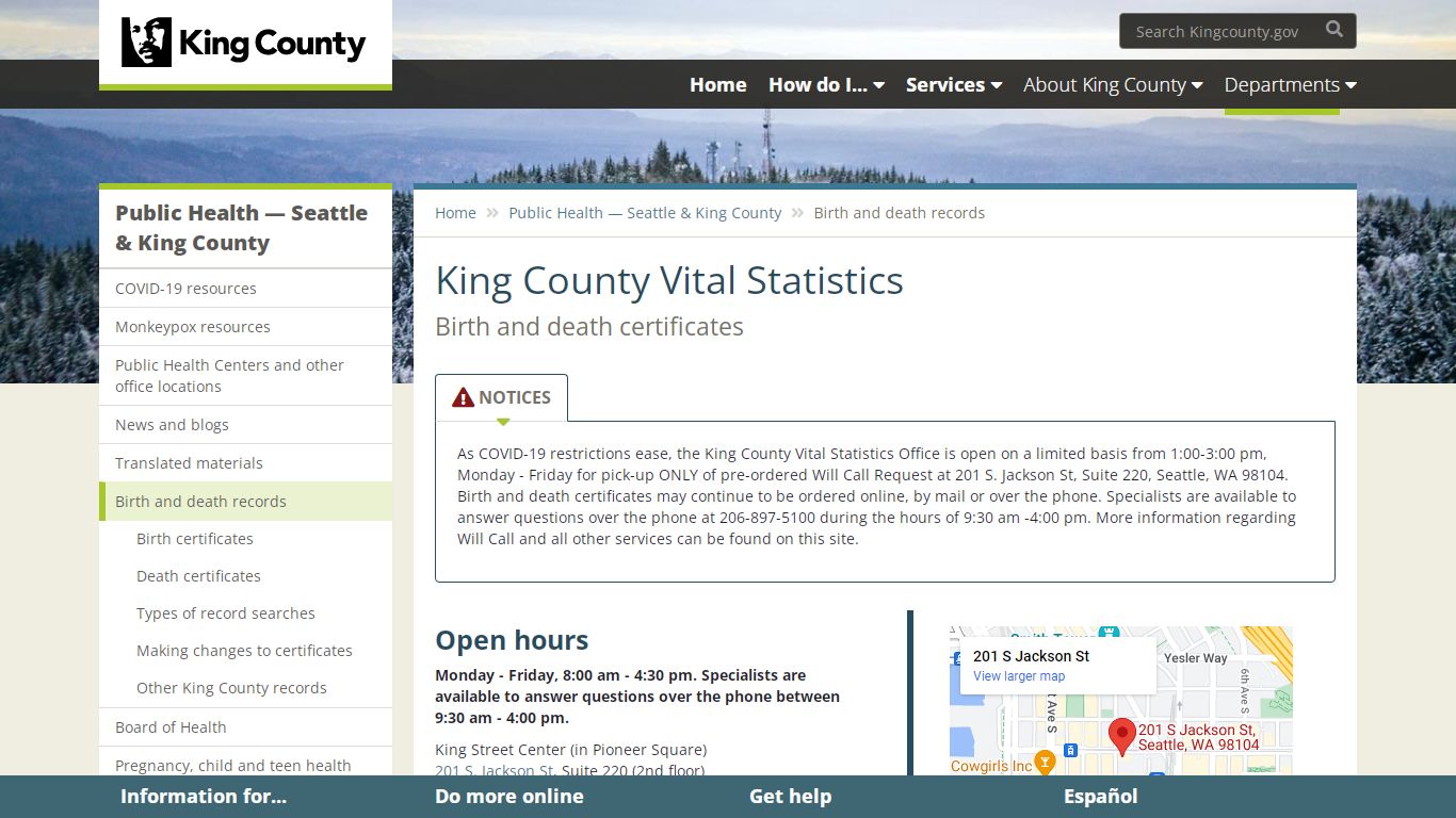 King County Vital Statistics - King County